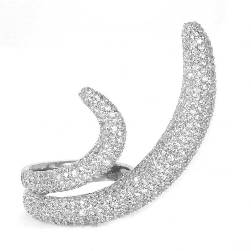 Silver 925 Rhodium Plated Two Tails CZ Ring - GMR00036 | Silver Palace Inc.