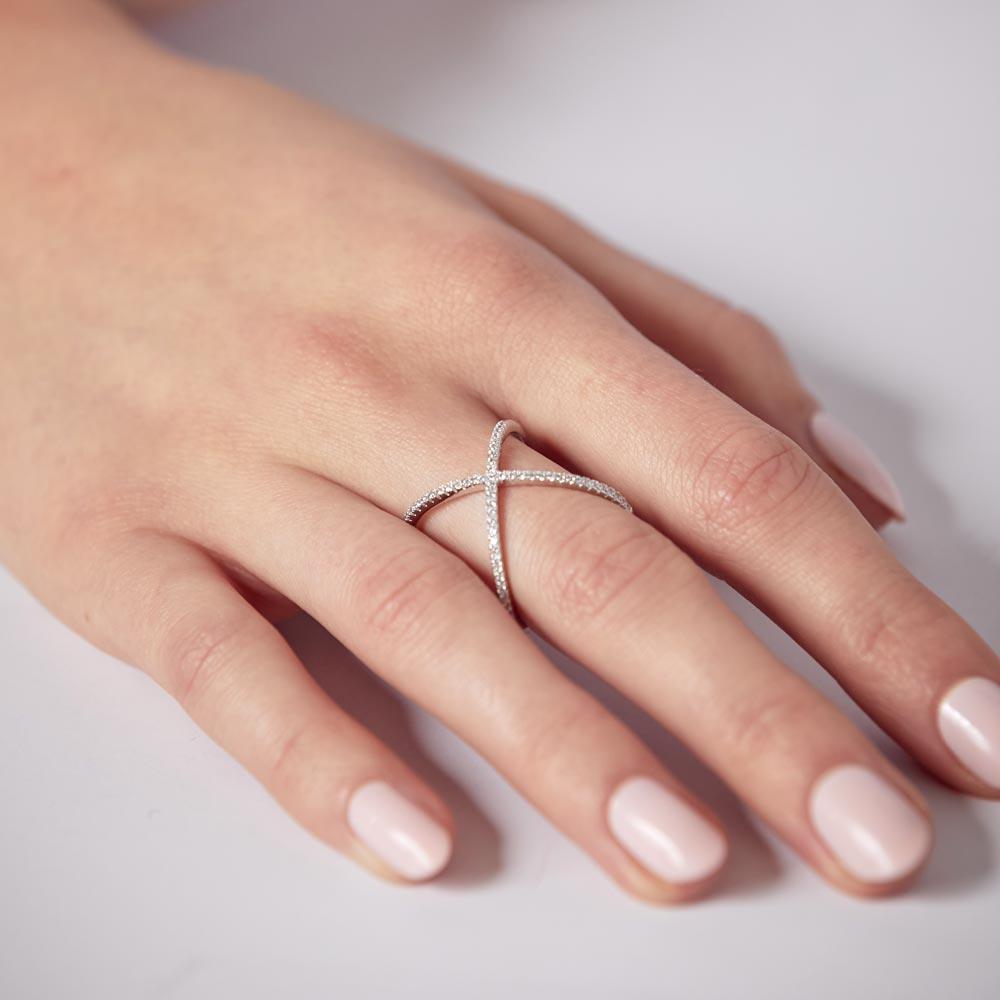 Silver 925 Rhodium Plated 4 Way CZ Cross Ring - GMR00039