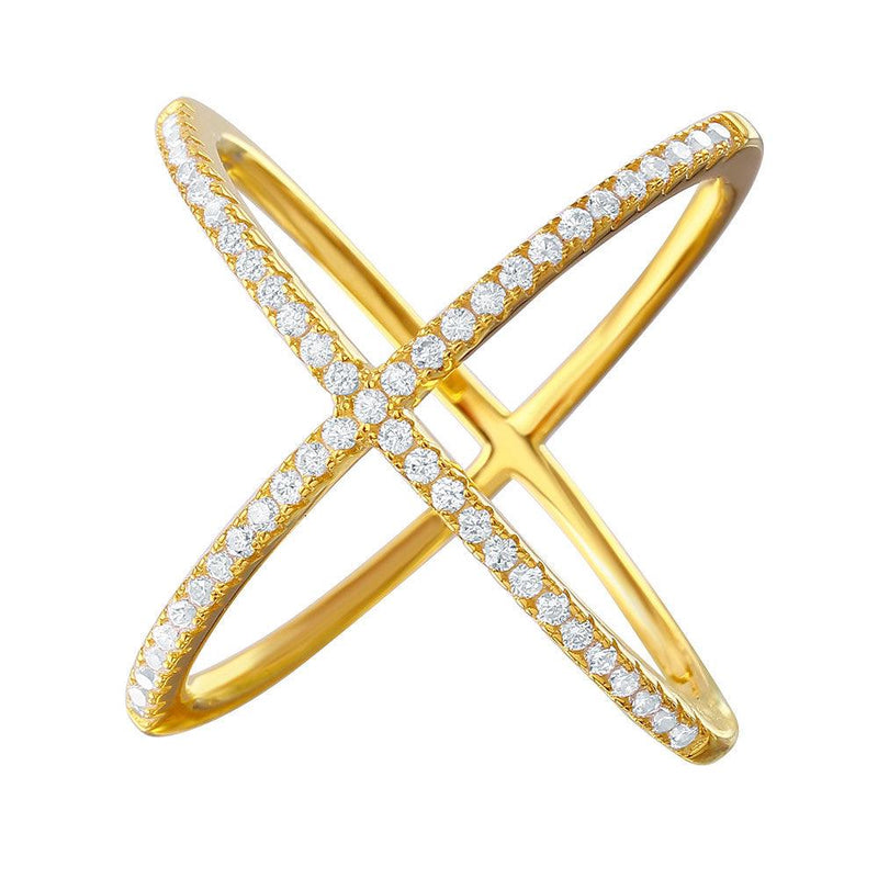 Silver 925 Nickel Free Gold Plated 4 Way CZ Cross Ring - GMR00039GP | Silver Palace Inc.