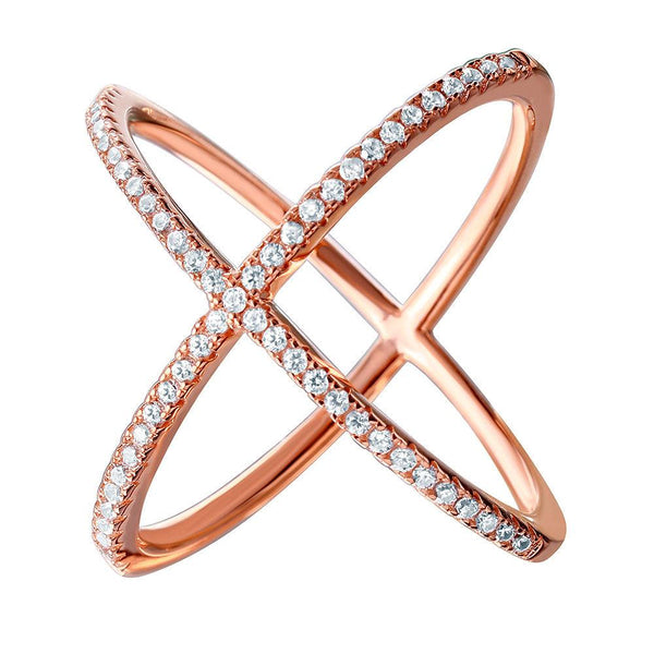 Silver 925 Nickel Free Rose Gold Plated 4 Way CZ Cross Ring - GMR00039RGP | Silver Palace Inc.