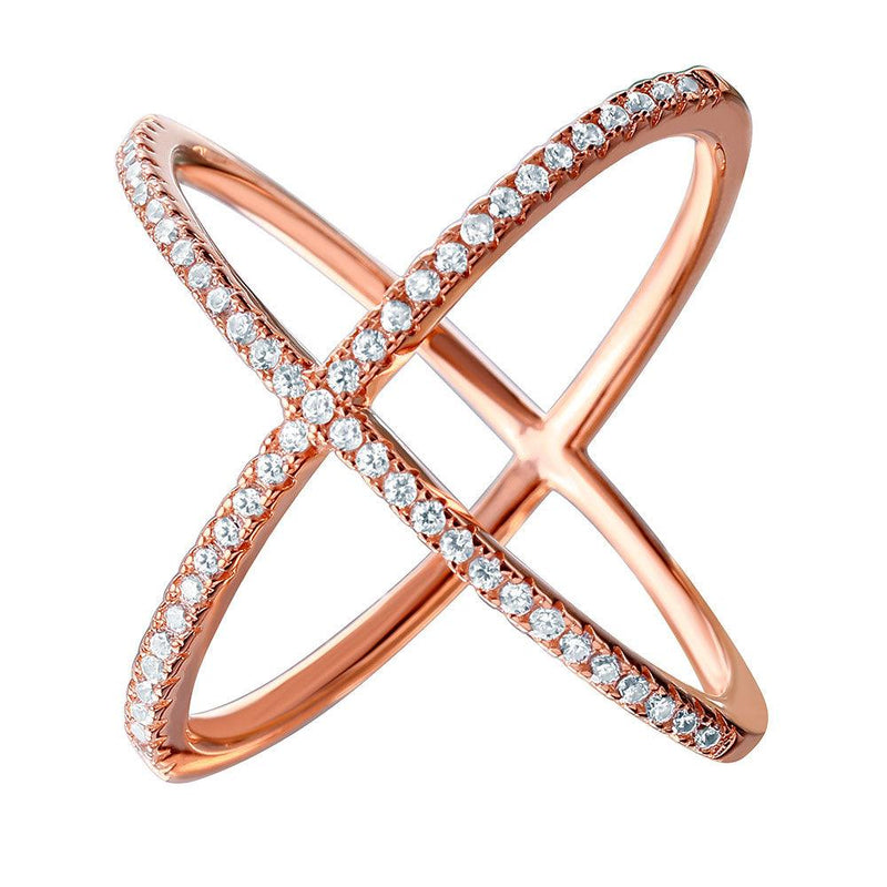 Silver 925 Nickel Free Rose Gold Plated Way CZ Cross Ring