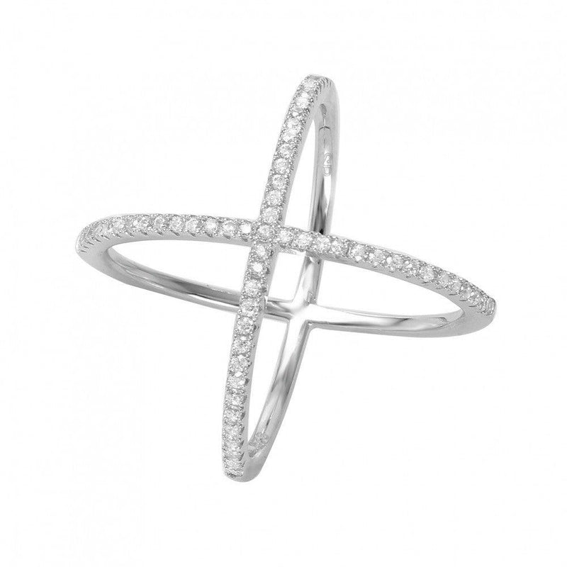 Silver 925 Rhodium Plated 4 Way CZ Cross Ring - GMR00039 | Silver Palace Inc.
