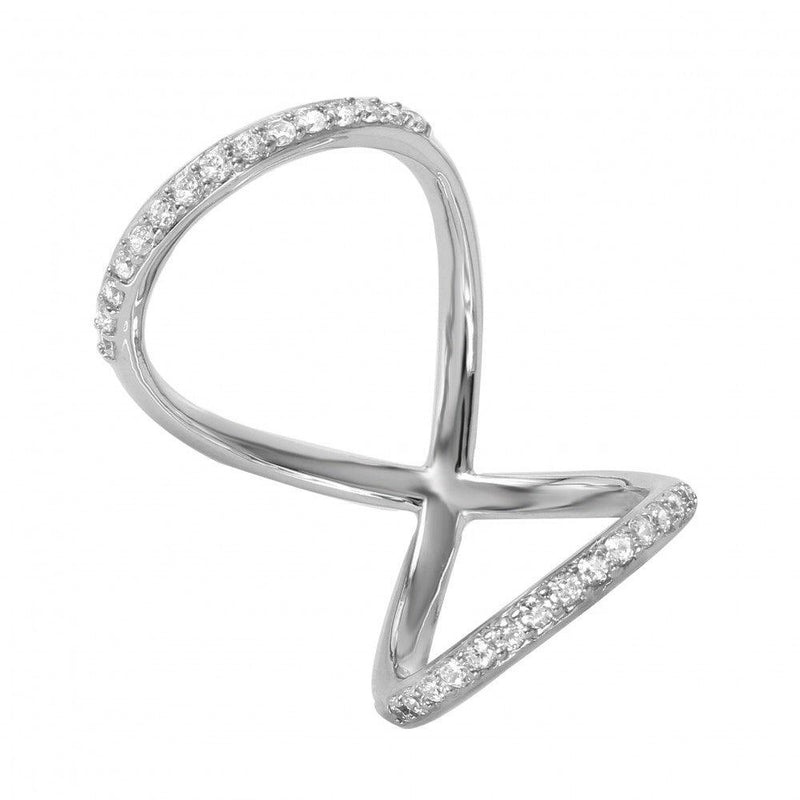 Silver 925 Rhodium Plated Curved Infinity Shaped CZ Ring - GMR00041 | Silver Palace Inc.