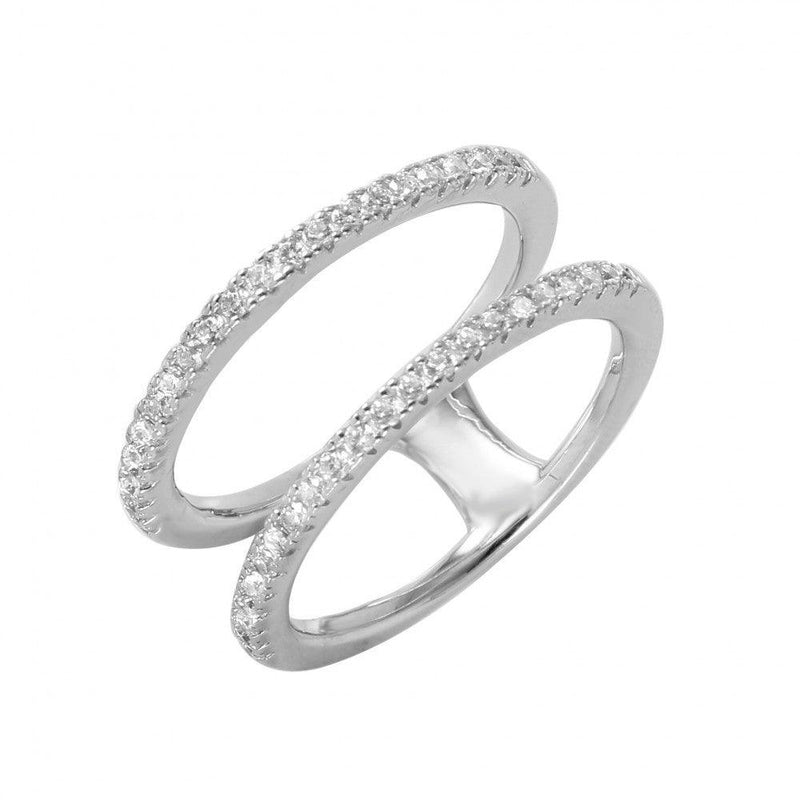 Silver 925 Rhodium Plated Twin Band CZ Ring - GMR00042 | Silver Palace Inc.
