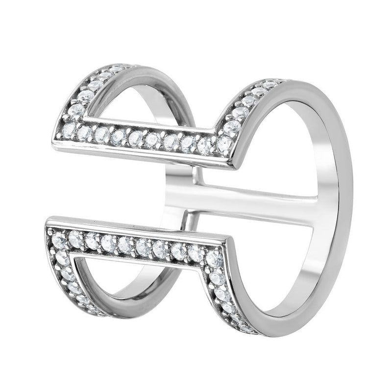 Silver 925 Rhodium Plated CZ Double Bar Ring - GMR00043 | Silver Palace Inc.