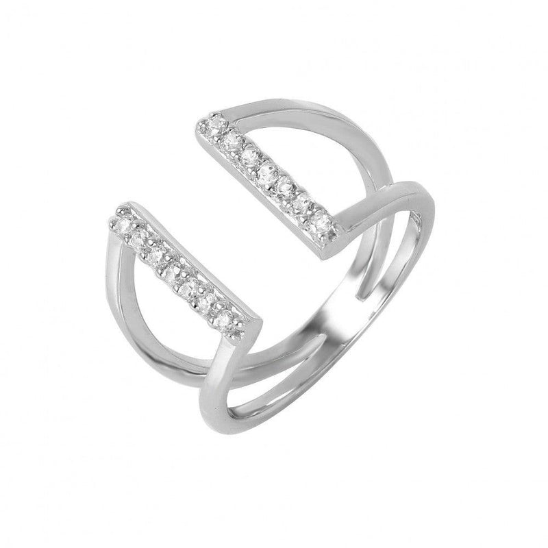 Silver 925 Rhodium Plated huggie hoop Cuffed V-Shaped CZ Ring - GMR00044 | Silver Palace Inc.