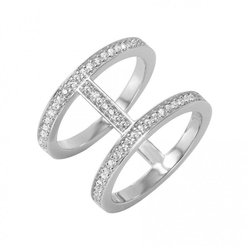 Silver 925 Rhodium Plated Twin Connected Bands - GMR00045 | Silver Palace Inc.
