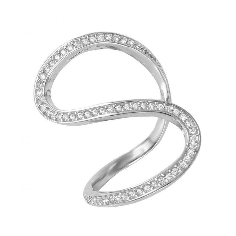 Silver 925 Rhodium Plated S-Shaped CZ Ring - GMR00048 | Silver Palace Inc.