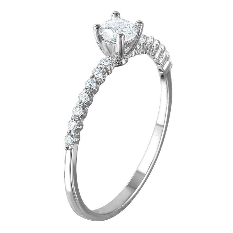 Silver 925 Rhodium Plated Thin Round CZ Ring - GMR00052