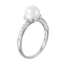Silver 925 Rhodium Plated Faux Pearl CZ Accent Ring - GMR00056