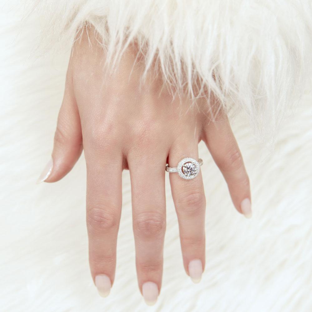 Anillo nupcial con circonita cúbica redonda chapada en rodio de plata 925 - GMR00057