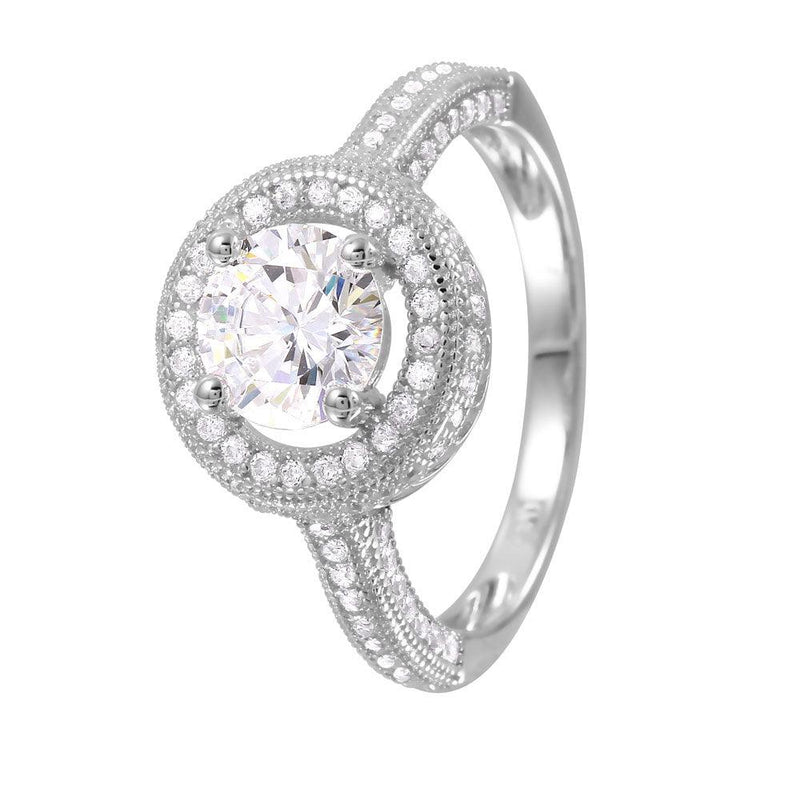 Silver 925 Rhodium Plated Round CZ Bridal Ring - GMR00057 | Silver Palace Inc.