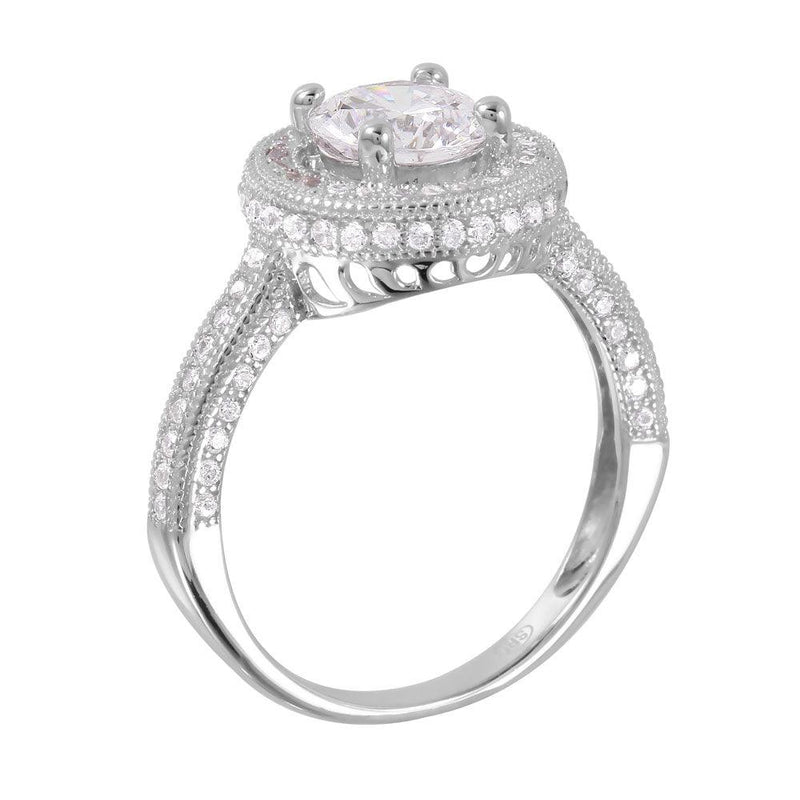 Silver 925 Rhodium Plated Round CZ Bridal Ring - GMR00057