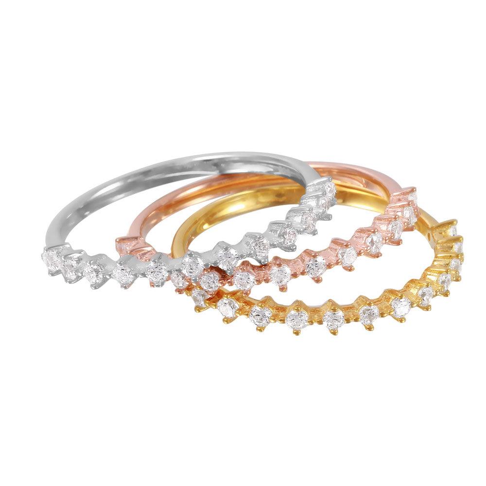 Silver 925 Rhodium Plated Tri-Color Stackable CZ Ring - GMR00059TRI