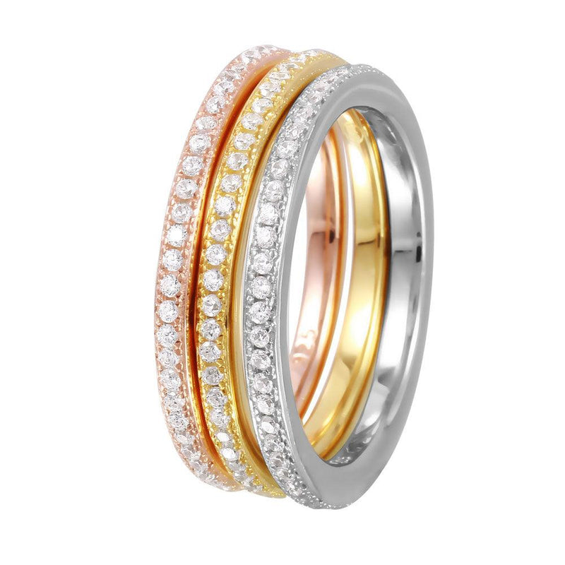 Silver 925 Rhodium Plated Tri-Color Stackable CZ Inlay Ring - GMR00060TRI | Silver Palace Inc.
