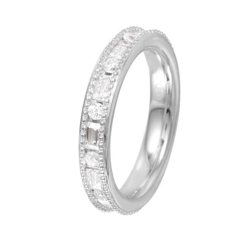 Silver 925 Rhodium Plated Chanel Set CZ Ring - GMR00061 | Silver Palace Inc.