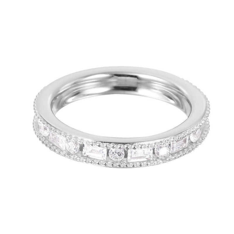 Silver 925 Rhodium Plated Chanel Set CZ Ring - GMR00061
