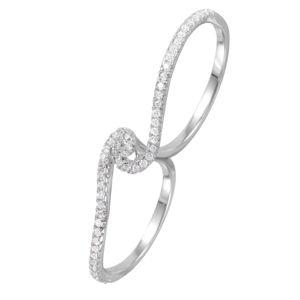 Silver 925 Rhodium Plated CZ Two-Finger Ring - GMR00062 | Silver Palace Inc.