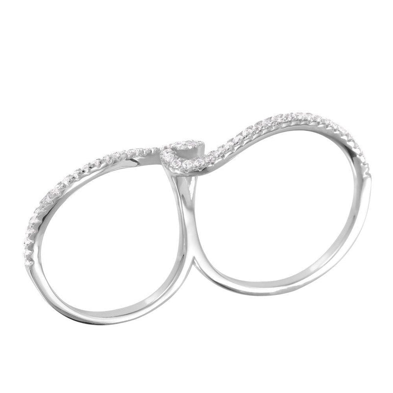 Silver 925 Rhodium Plated CZ Two-Finger Ring - GMR00062