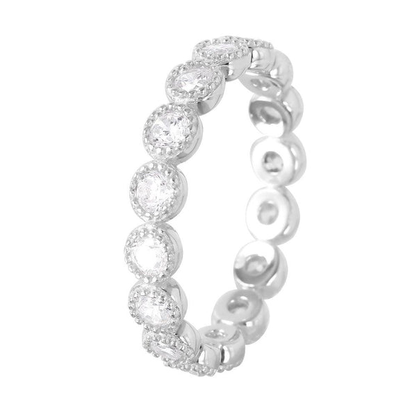 Silver 925 Rhodium Plated Round Eternity Stackable CZ Ring - GMR00064 | Silver Palace Inc.