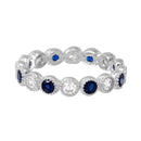 Silver 925 Rhodium Plated Round Eternity Stackable Blue CZ Ring - GMR00064S