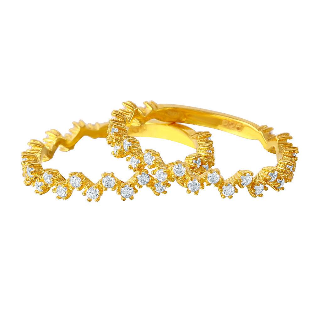 Silver 925 Double Stackable Gold Plated CZ Ring - GMR00070GP