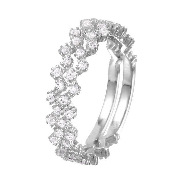 Silver 925 Rhodium Plated Zig-Zag Stackable CZ Ring - GMR00070 | Silver Palace Inc.