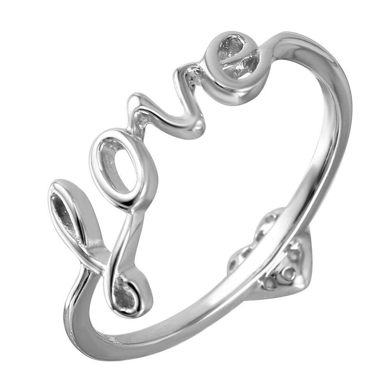 Silver 925 Rhodium Plated LOVE With Heart CZ Ring - GMR00071 | Silver Palace Inc.
