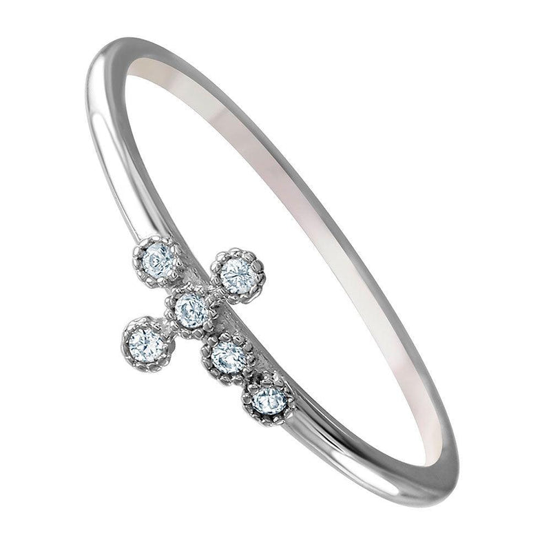 Silver 925 Rhodium Plated Round Band with CZ Cross Ring - GMR00072 | Silver Palace Inc.