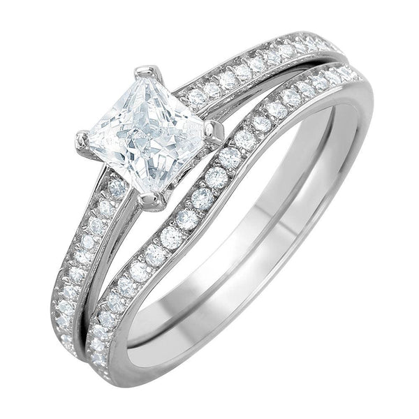 Silver 925 Rhodium Plated Thin CZ Bridal Ring - GMR00078 | Silver Palace Inc.
