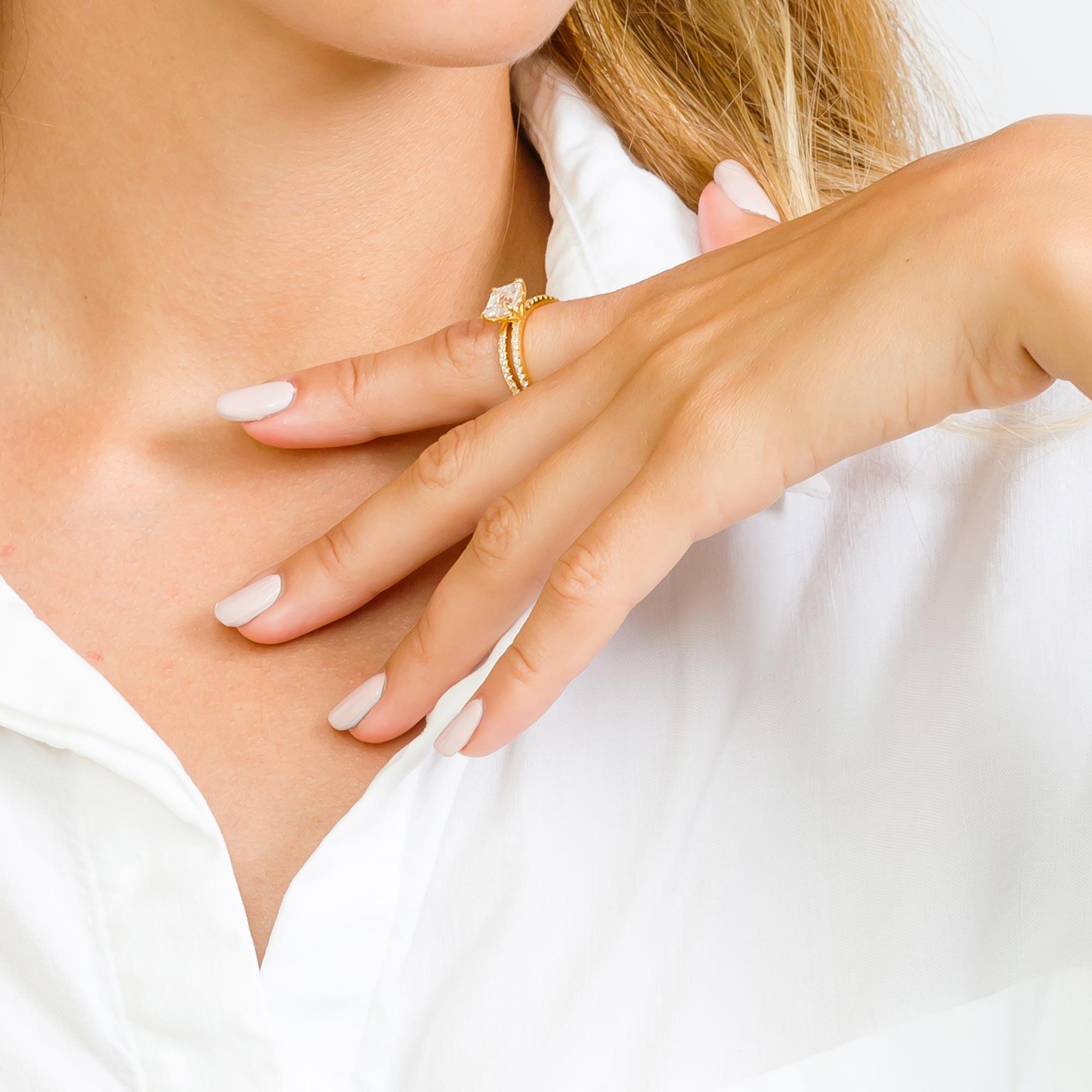 Gold Plated 925 Sterling Silver Stackable CZ Bridal Ring - GMR00080GP