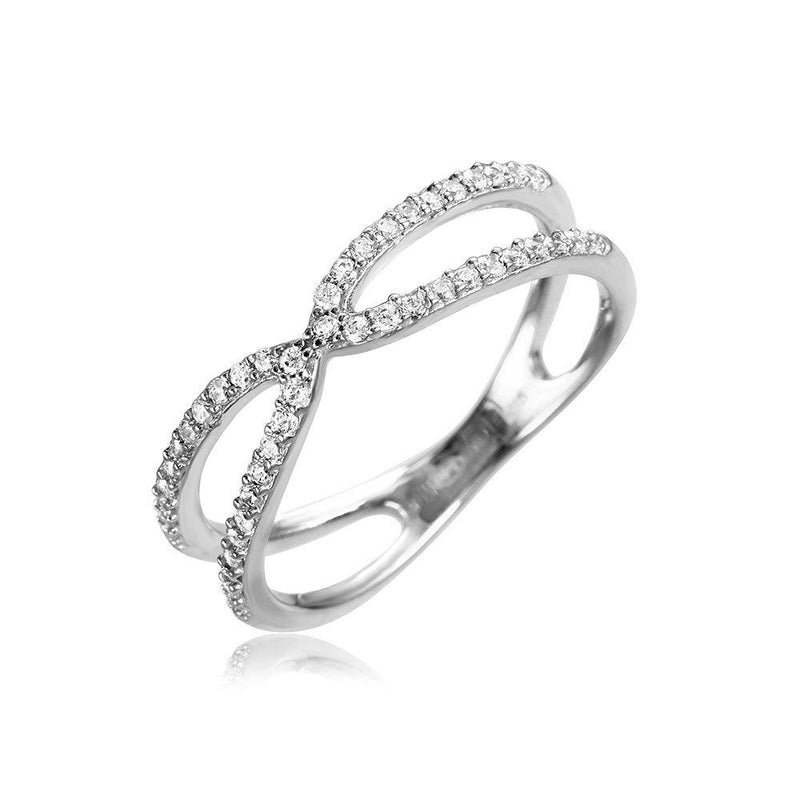 Silver 925 Rhodium Plated X Open Split Shank CZ Ring - GMR00081 | Silver Palace Inc.