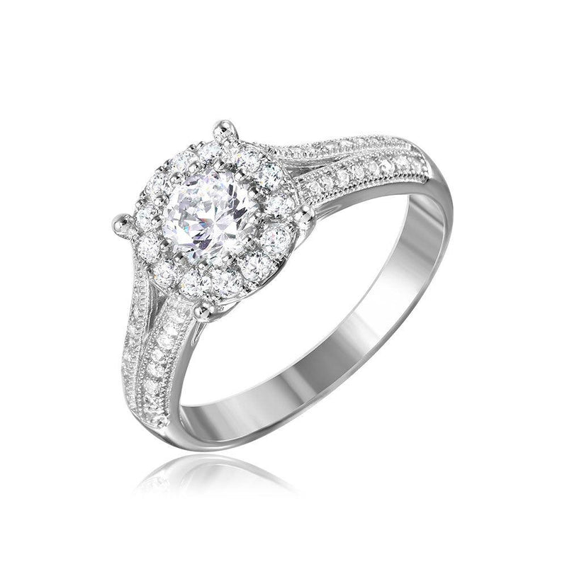 Silver 925 Rhodium Plated Halo Ring Encrusted with Micro Pave - GMR00084 | Silver Palace Inc.