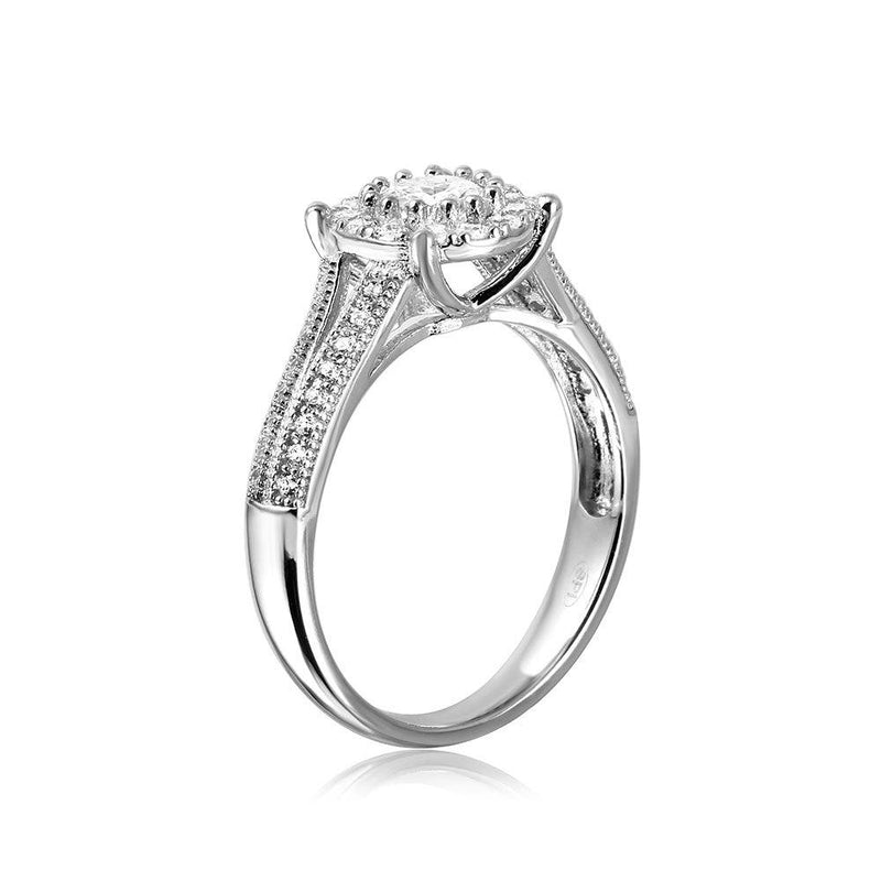 Silver 925 Rhodium Plated Halo Ring Encrusted with Micro Pave - GMR00084