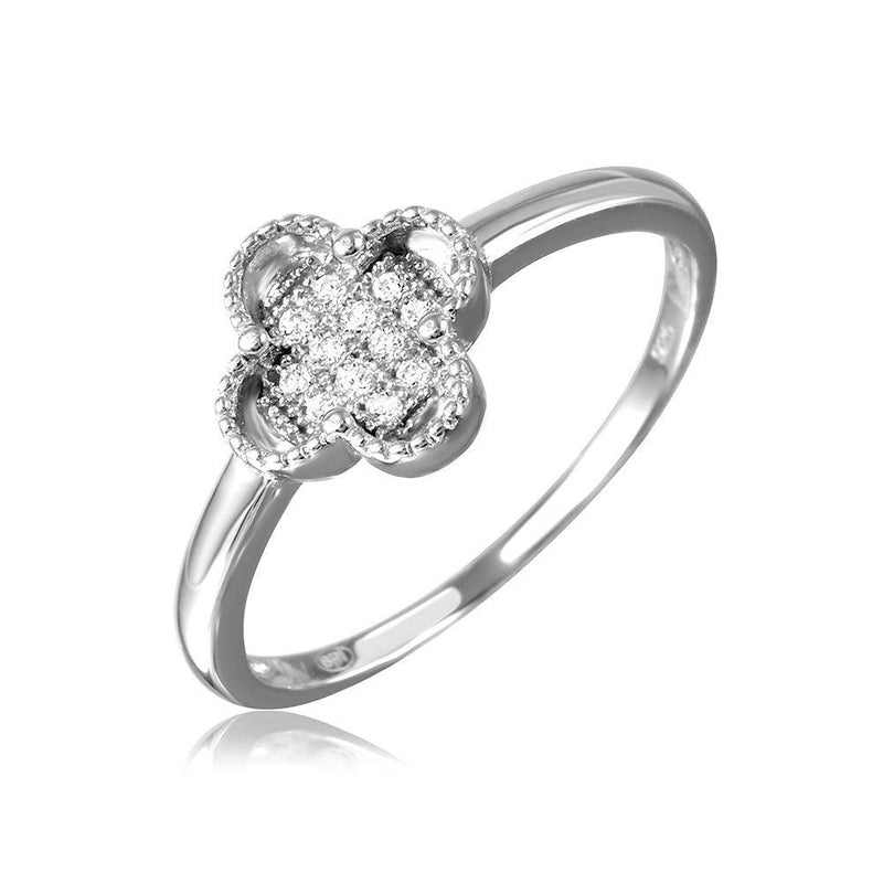 Silver 925 Rhodium Plated Clover Ring with Micro Pave CZ Stones - GMR00085RH | Silver Palace Inc.