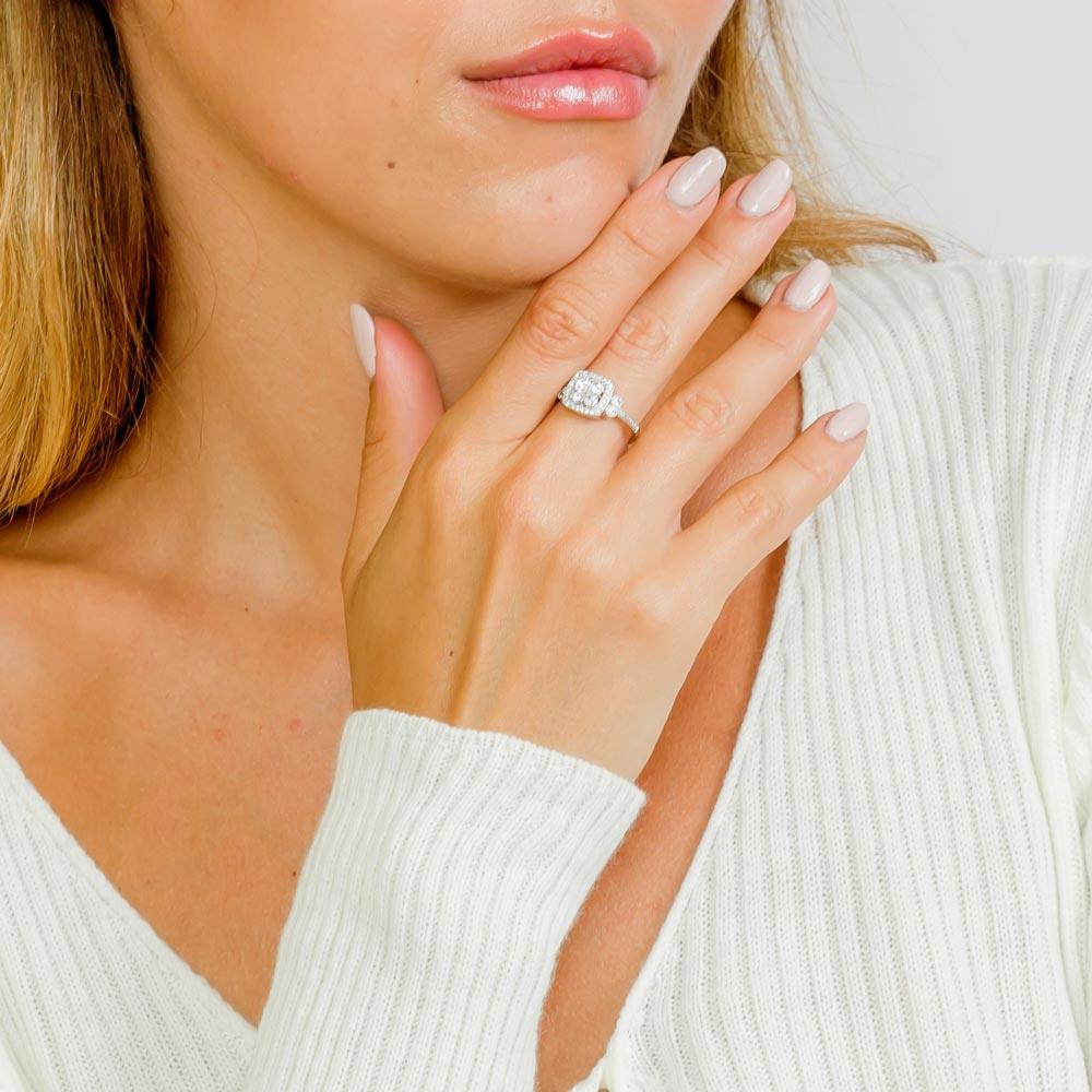 Silver 925 Rhodium Plated Square Halo Ring - GMR00088