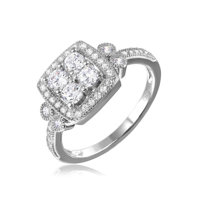 Silver 925 Rhodium Plated Square Halo Ring - GMR00088 | Silver Palace Inc.