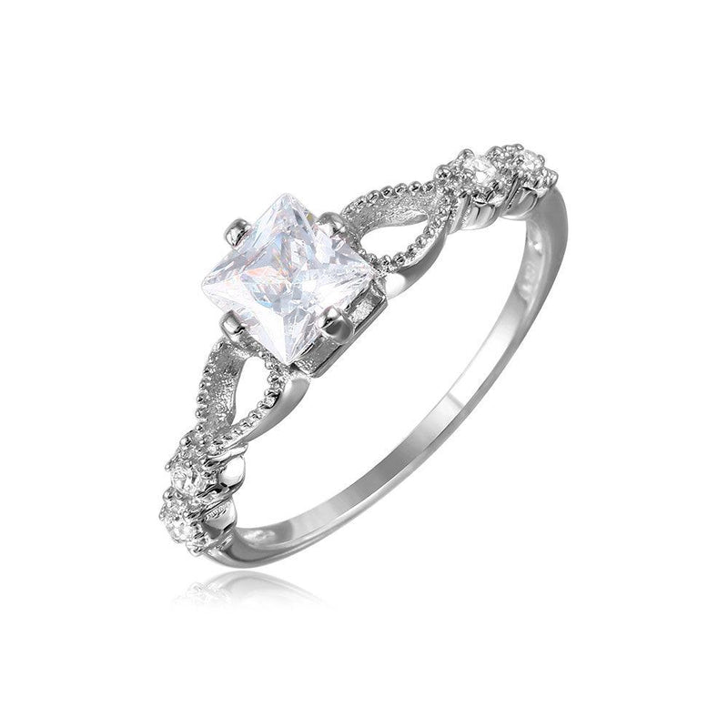 Silver 925 Rhodium Plated Open Shank CZ Center Stone Ring - GMR00091 | Silver Palace Inc.