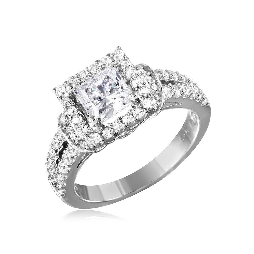 Silver 925 Rhodium Plated Square Design CZ Center Stone Ring - GMR00094 | Silver Palace Inc.