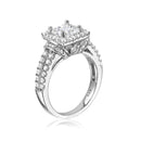 Anillo de piedra central CZ con diseño cuadrado chapado en rodio de plata 925 - GMR00094