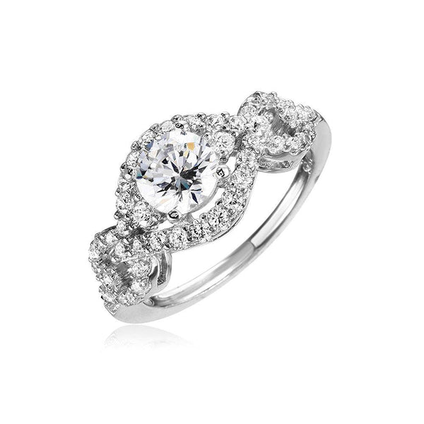 Silver 925 Rhodium Plated Clear Multi CZ Round Center Ring - GMR00095 | Silver Palace Inc.