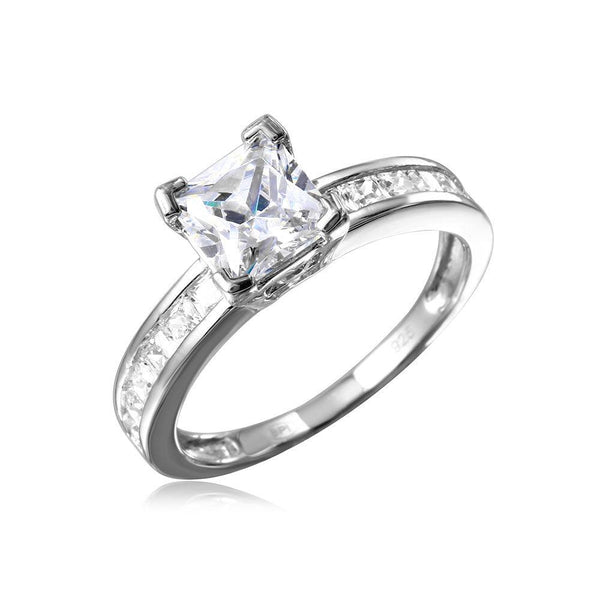 Silver 925 Rhodium Plated Square Center Stone with CZ Band - GMR00097 | Silver Palace Inc.