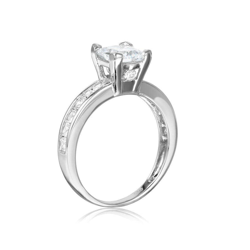 Silver 925 Rhodium Plated Square Center Stone with CZ Band - GMR00097