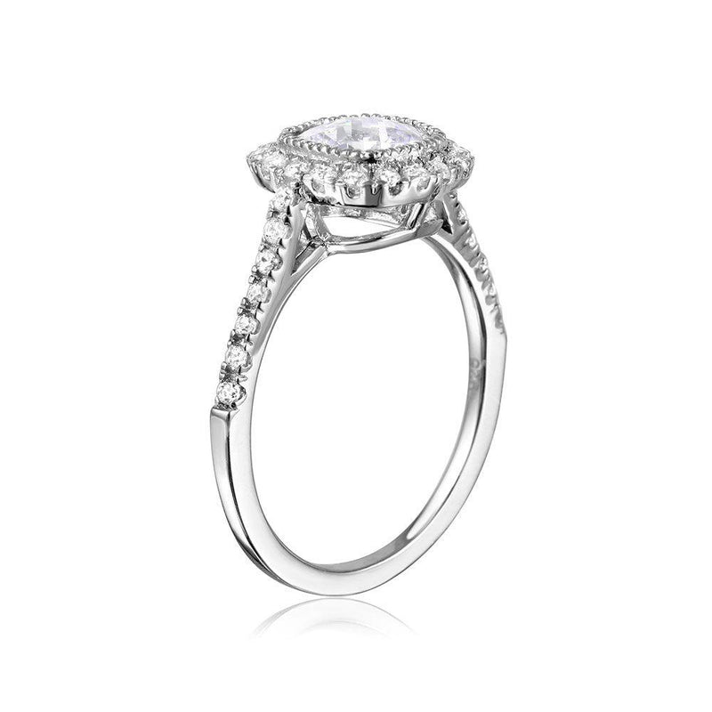 Silver 925 Rhodium Plated Square Halo CZ Ring - GMR00098