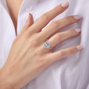 Silver 925 Rhodium Plated Clear Oval Halo Ring with CZ Stones - GMR00099W