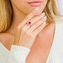 Silver 925 Rhodium Plated Red Oval Halo Ring with CZ Stones - GMR00099R