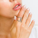 Silver 925 Rhodium Plated Turquoise Stones Ring - GMR00100BLA