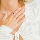 Silver 925 Rhodium Plated Red Emerald Cut Center CZ Stone Ring - GMR00101R