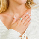 Silver 925 Rhodium Plated Green Square Halo with Micro Pave CZ Ring - GMR00103G