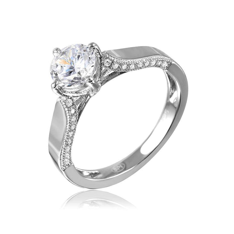 Silver 925 Rhodium Plated CZ Center Stone Ring - GMR00105 | Silver Palace Inc.